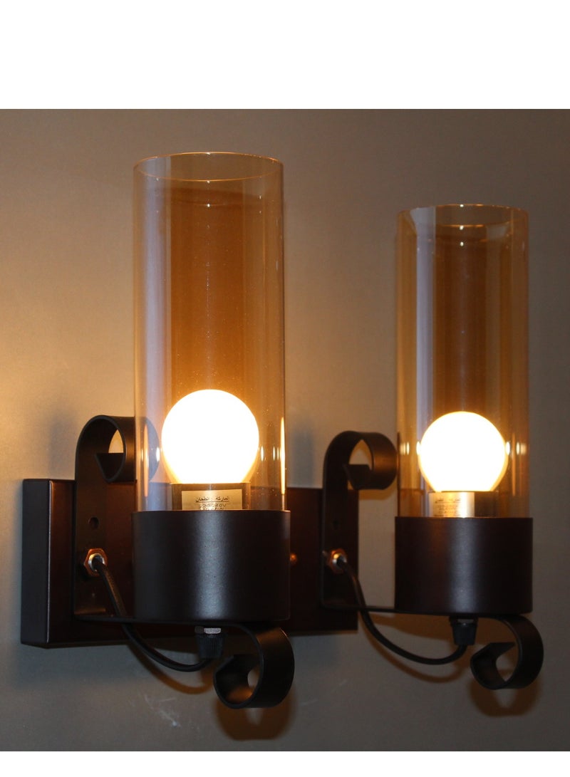 Modern wall lamp with 2 lamps made from iron dark brown color and light brown glass shades E27 bulb is applicable to control light type and intensity  - Image 1