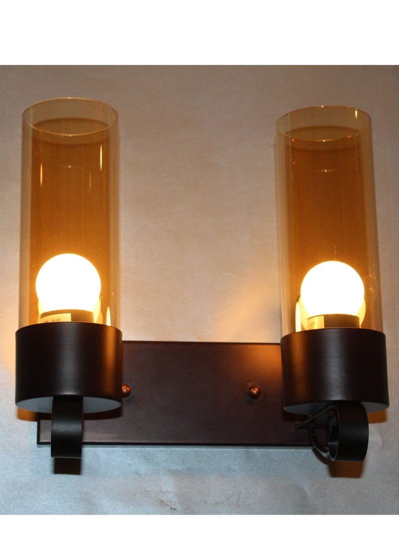 Modern wall lamp with 2 lamps made from iron dark brown color and light brown glass shades E27 bulb is applicable to control light type and intensity  - Image 2