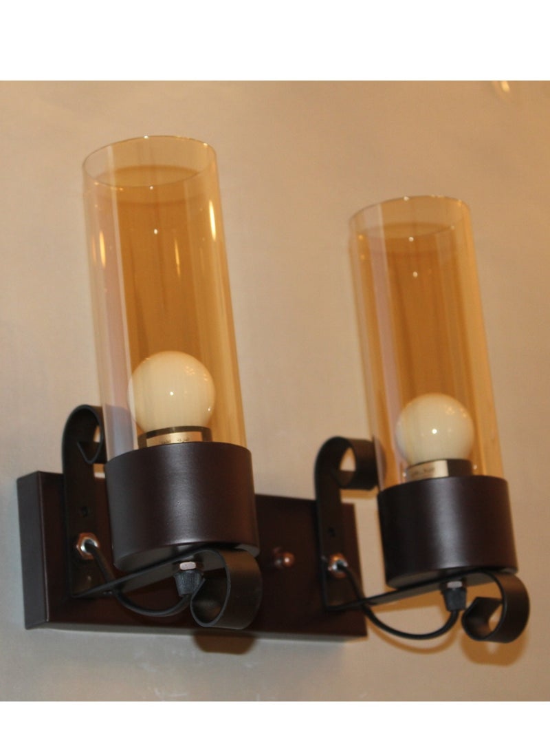 Modern wall lamp with 2 lamps made from iron dark brown color and light brown glass shades E27 bulb is applicable to control light type and intensity  - Image 3