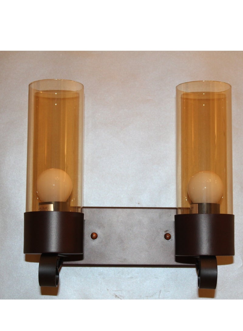 Modern wall lamp with 2 lamps made from iron dark brown color and light brown glass shades E27 bulb is applicable to control light type and intensity  - Image 4