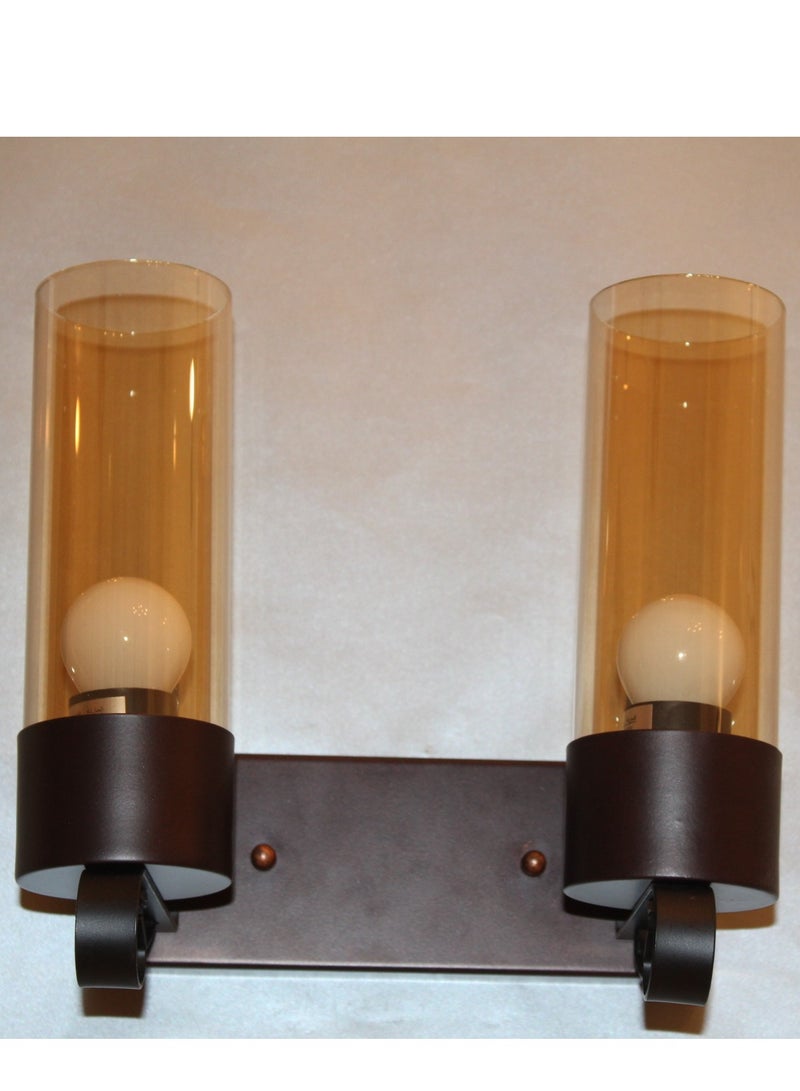 Modern wall lamp with 2 lamps made from iron dark brown color and light brown glass shades E27 bulb is applicable to control light type and intensity  - Image 5