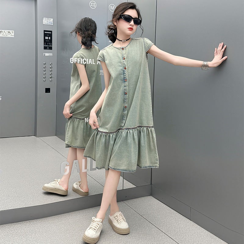 Girls' Fashion Denim Skirt Summer Children'S Summer Korean Loose Denim Vest Dress - Image 5