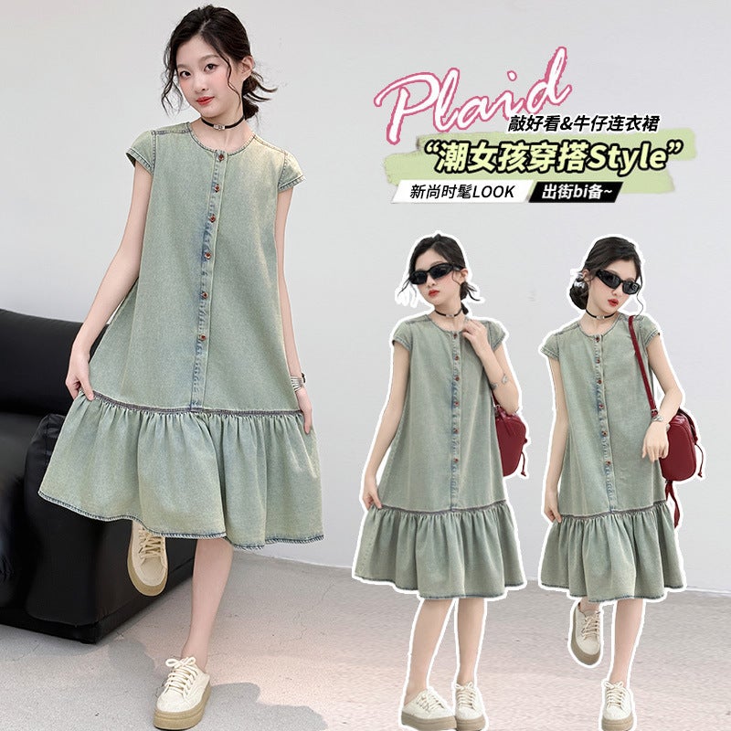 Girls' Fashion Denim Skirt Summer Children'S Summer Korean Loose Denim Vest Dress - Image 2