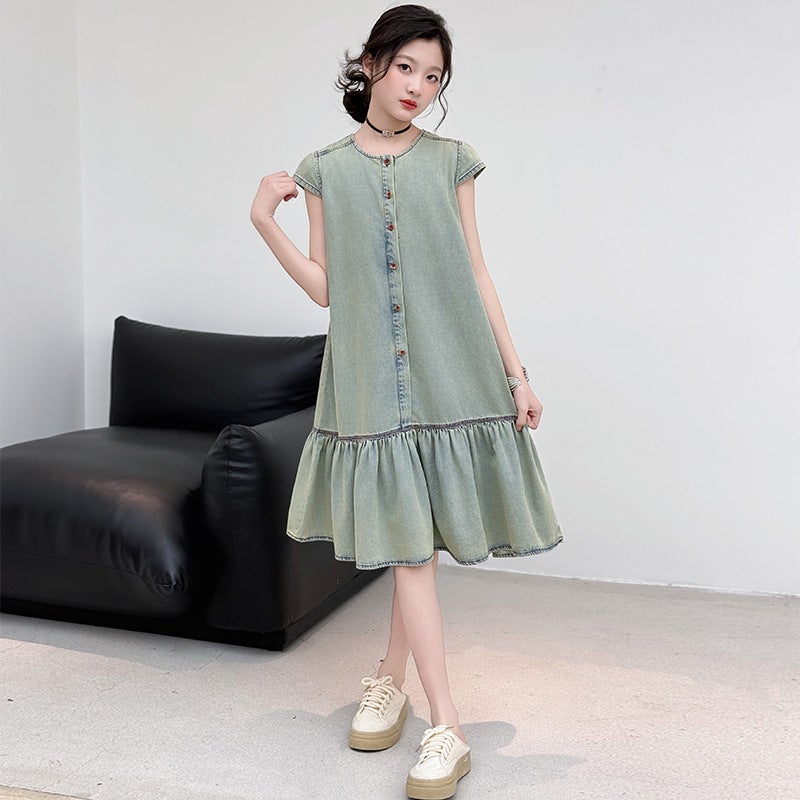 Girls' Fashion Denim Skirt Summer Children'S Summer Korean Loose Denim Vest Dress - Image 3