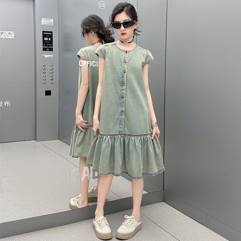 Girls' Fashion Denim Skirt Summer Children'S Summer Korean Loose Denim Vest Dress - Image 4