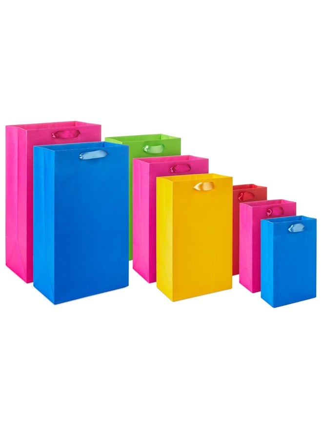 Hallmark Assorted Gift Bags (8 Bags: 3 Small 6", 3 Medium 9", 2 Large 13") Solid Pink, Blue, Green, Yellow, Red - Image 1