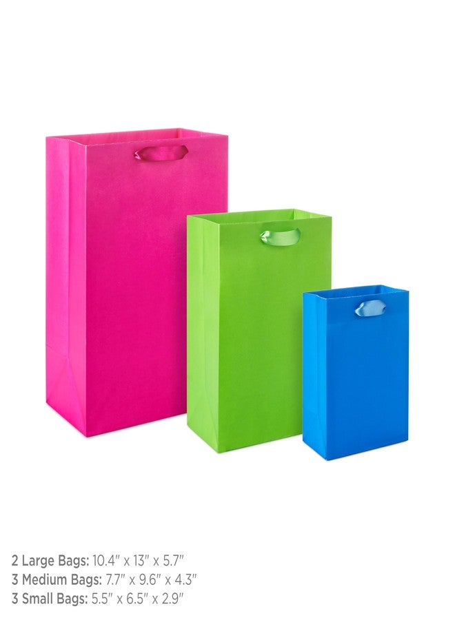 Hallmark Assorted Gift Bags (8 Bags: 3 Small 6", 3 Medium 9", 2 Large 13") Solid Pink, Blue, Green, Yellow, Red - Image 3