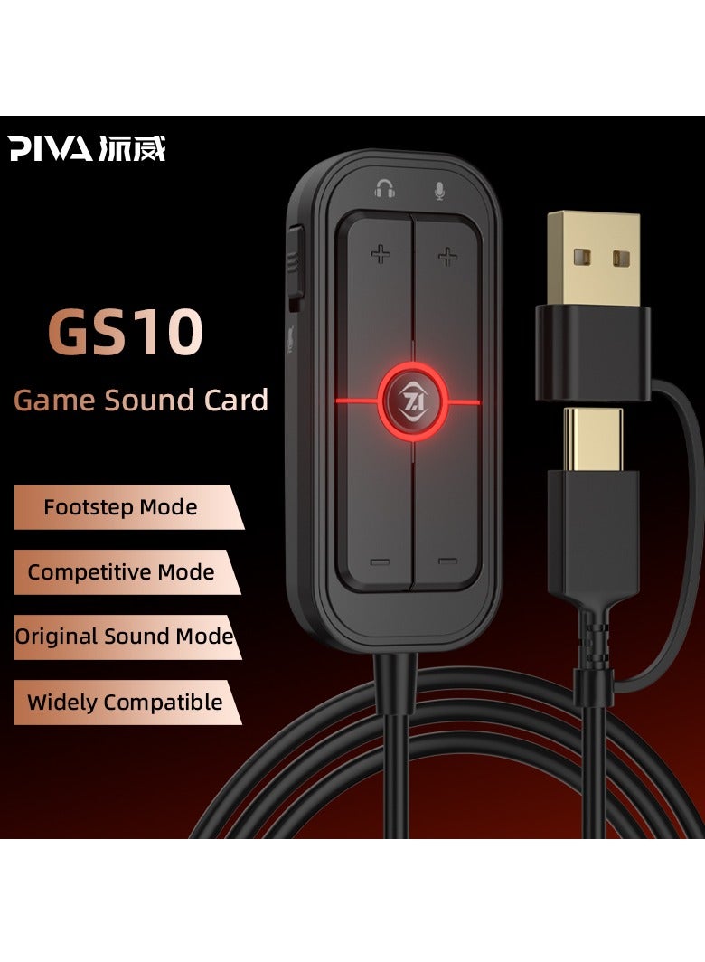 PIVA GS10 Sound Card Type-C to USB Controller for Clear Sound with 3.5 AUX Port and Microphone Controls Three EQ Adjustments and Mic and Headphone Volume Adjustment - Image 2