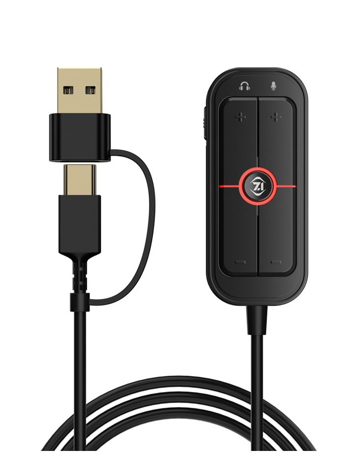PIVA GS10 Sound Card Type-C to USB Controller for Clear Sound with 3.5 AUX Port and Microphone Controls Three EQ Adjustments and Mic and Headphone Volume Adjustment - Image 1