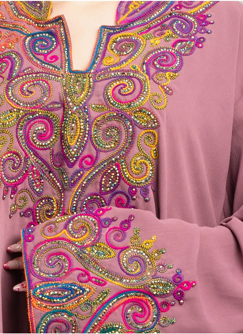 IKKXA Solid Embroidery Elegant Jalabiya XJ1005 Pink