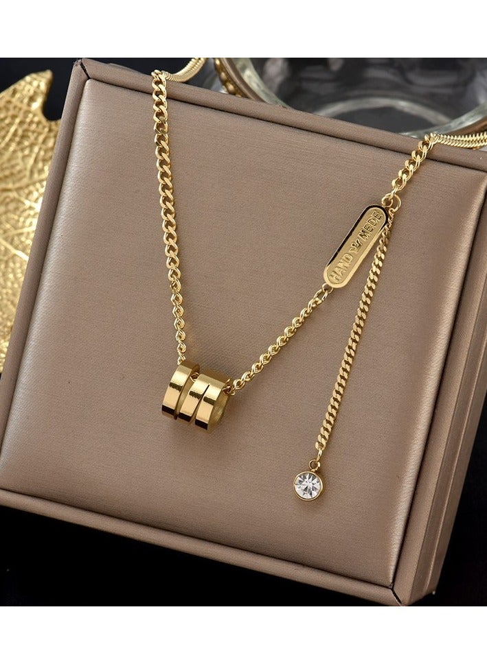 Light Luxury Transportation Titanium Steel Necklace Women's Golden Temperament Sweater Chain Tassel Zirconia Lock Chain Niche T-shirt Chain - Image 2
