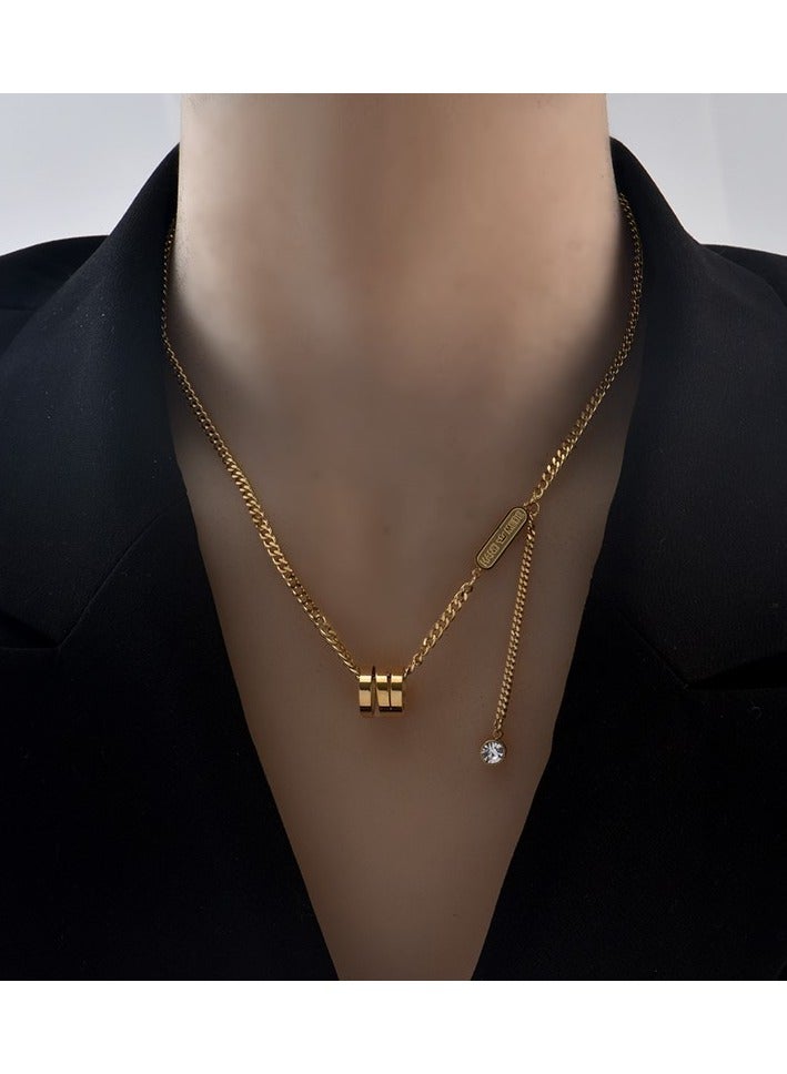Light Luxury Transportation Titanium Steel Necklace Women's Golden Temperament Sweater Chain Tassel Zirconia Lock Chain Niche T-shirt Chain - Image 3