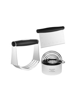 HULISEN HULISEN Stainless Steel Biscuit Cutter Set, Pastry Scraper and Dough Blender, Sturdy & Long-Lasting with Ergonomic Rubber Grip, Professional Baking Dough Tools, Gift Package (3 Pcs/Set)  - Image 1