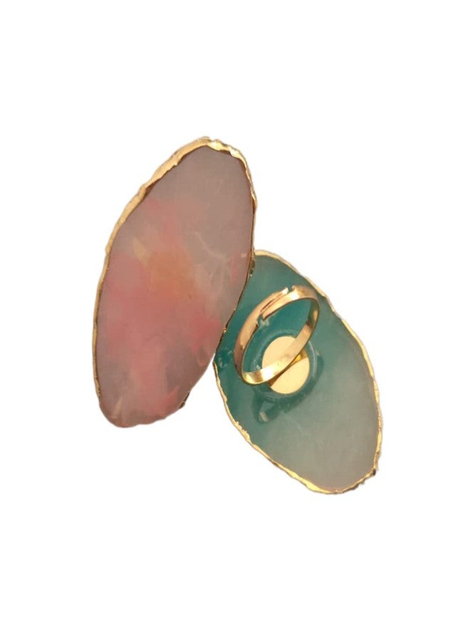 Ebonee 2 Pack Resin Stone Nail Art Palettes with Adjustable Finger Rings, Colorful Marble DIY Gel Polish Mixing Tray Plate for Eyelash Extension Glue Holder (Pink, Blue) - Image 4