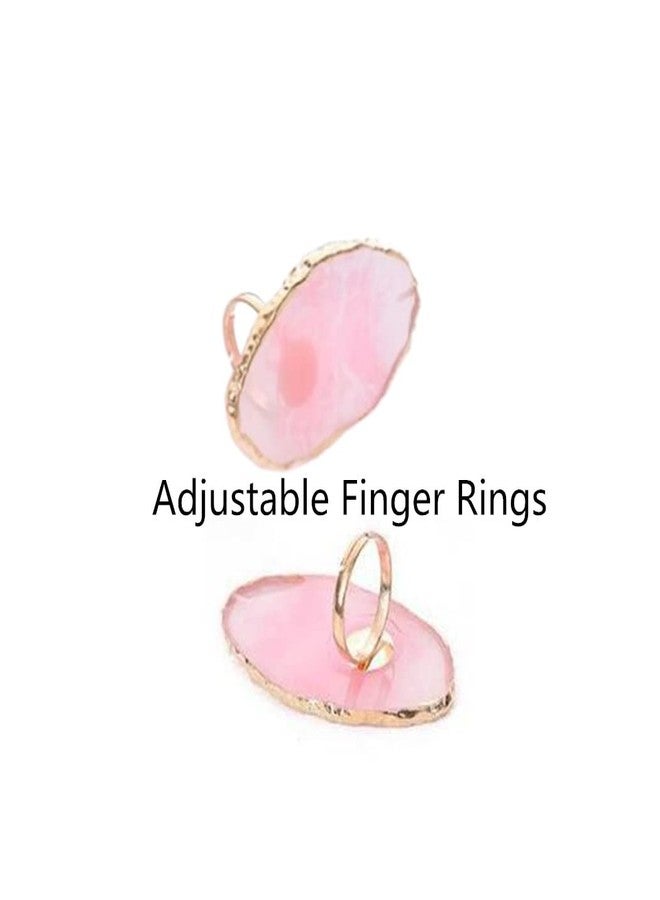 Ebonee 2 Pack Resin Stone Nail Art Palettes with Adjustable Finger Rings, Colorful Marble DIY Gel Polish Mixing Tray Plate for Eyelash Extension Glue Holder (Pink, Blue) - Image 3
