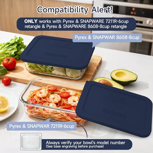 Sophico 3-Pack Silicone Lids for Pyrex Freshlock & SNAPWARE 6/8-Cup Glass Bowls (7211R/8608) - Airtight, Leakproof, Freezer/Dishwasher/Microwave Safe Replacement Rectangle Covers - Image 2