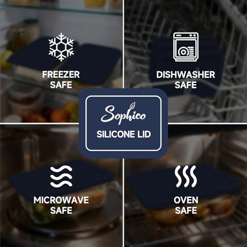 Sophico 3-Pack Silicone Lids for Pyrex Freshlock & SNAPWARE 6/8-Cup Glass Bowls (7211R/8608) - Airtight, Leakproof, Freezer/Dishwasher/Microwave Safe Replacement Rectangle Covers - Image 5
