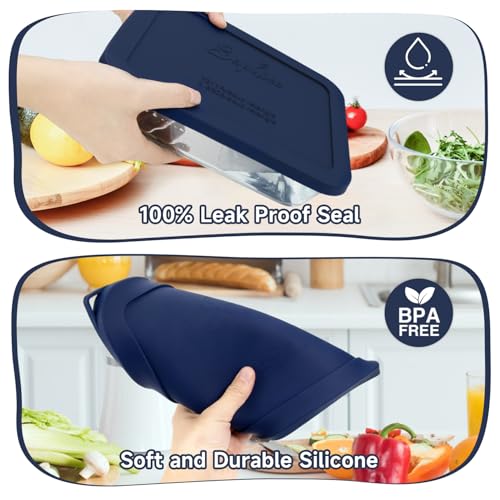 Sophico 3-Pack Silicone Lids for Pyrex Freshlock & SNAPWARE 6/8-Cup Glass Bowls (7211R/8608) - Airtight, Leakproof, Freezer/Dishwasher/Microwave Safe Replacement Rectangle Covers - Image 4