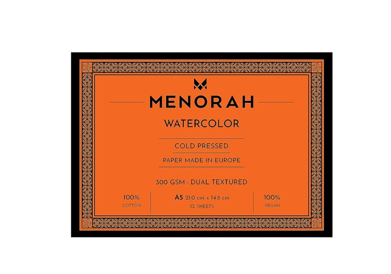 MENORAH – A5 – 100% Cotton Watercolor Sketchbook – 300 GSM- Water Color Paper Loose Sheets (14.8 cm x 21.0 cm)- (15 Sheets / 30 Pages)- Watercolour Artist Sketchbook- Glued End Pad - Image 2