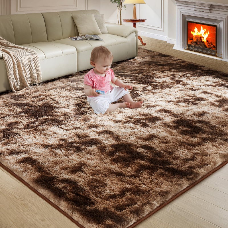 Fairblink Ultra Soft Rug for Living Room, 5X8 Fluffy Shag Area Rug for Bedroom, Modern Shaggy Carpet Fuzzy Rug for Teens Dorm Nursery Home Decor Aesthetic, Upgrade Anti-Skid Durable, Tie-Dyed Coffee - Image 1