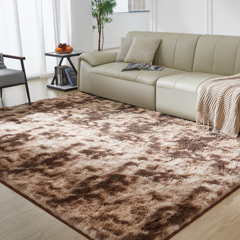 Fairblink Ultra Soft Rug for Living Room, 5X8 Fluffy Shag Area Rug for Bedroom, Modern Shaggy Carpet Fuzzy Rug for Teens Dorm Nursery Home Decor Aesthetic, Upgrade Anti-Skid Durable, Tie-Dyed Coffee - Image 3