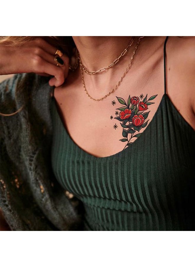 Cinaci Vintage Temporary Tattoos - Traditional Old School Classic Cool Stickers Sailor Jerry Style Globe Lighthouse Sailboat Flowers Bouquet Sword Anchor Diamond Feather Temporary Tattoo Fake Tattoo  - Image 3