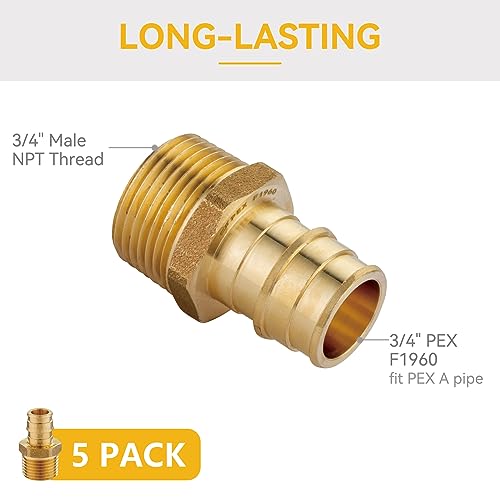 GUOFIS 5Pack PEXA Fittings 34 x 34 PEXA Expansion Male NPT Adapter with ASTM F1960 Male ThreadingPEX19600185Pack - Image 3