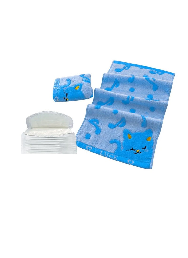 STAR BABiES Star Babies - Combo Pack of 2- Bamboo Towel with Breast Pad (20 Pcs) - Blue  - Image 1