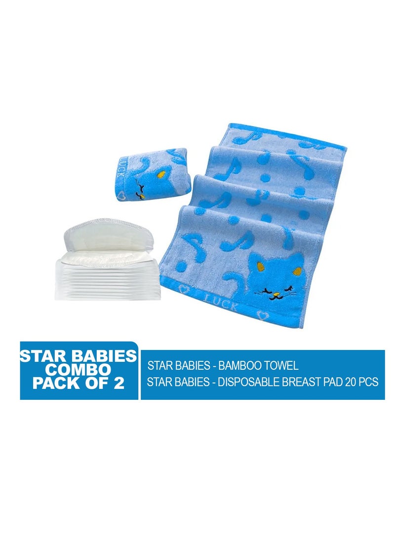 STAR BABiES Star Babies - Combo Pack of 2- Bamboo Towel with Breast Pad (20 Pcs) - Blue  - Image 2