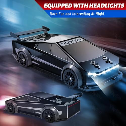 VikriDA 1:24 Scale RC Drift Car - 4WD High-Speed RC Racing Car with LED Lights, 2.4GHz Controller, One Rechargeable Batteries & Drifting Tires - Black - Image 3