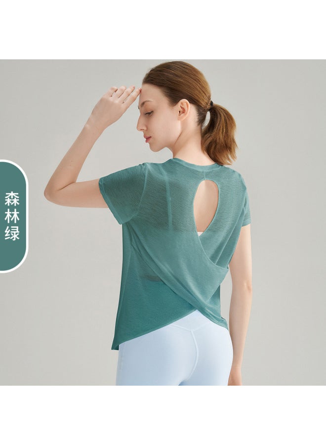 Bamboo Yarn Fitness Short-sleeved Women's Summer Hollow-out Backless Sports T-shirt Breathable Quick-dry Yoga Top Yoga Cover-up