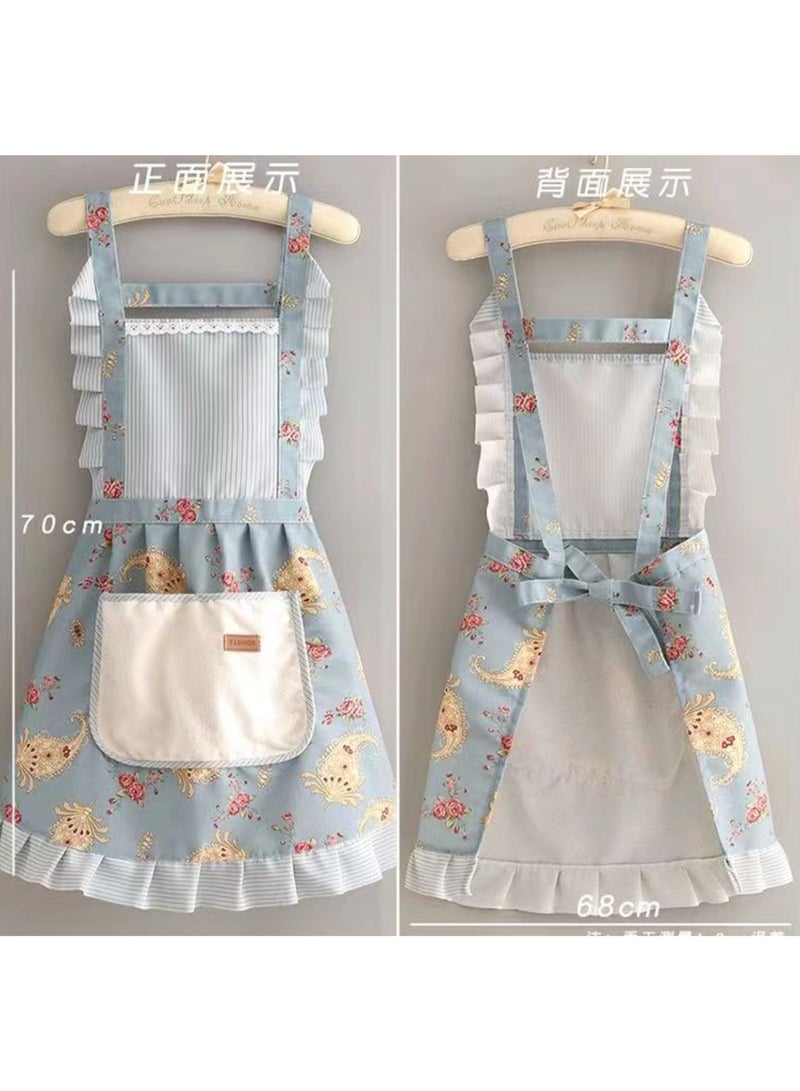 Lace Aprons  Korean Style Waterproof Cooking Apron, Cute Cotton Hand Wipe Cross Back Painting Apron for Women  - Image 2