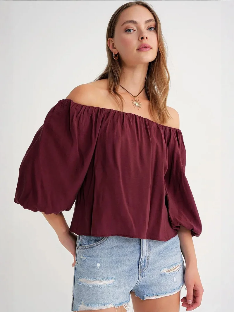 MixRay Mixray Modal Blended Blouse with Madonna Collar and Ruffle Detail