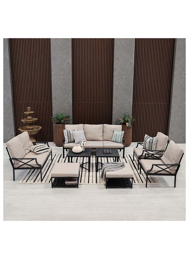 DANUBE HOME Torino 7 Seater Outdoor Sofa Set Steel Frame Garden Furniture Modern Design Lounge Sofa Sets 8 Pieces Outdoor Seating Table And Chairs Set For Patio Balcony Lawn Yard Grey  - Image 4