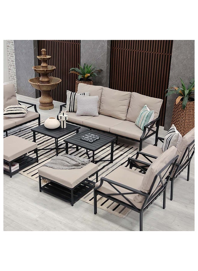 DANUBE HOME Torino 7 Seater Outdoor Sofa Set Steel Frame Garden Furniture Modern Design Lounge Sofa Sets 8 Pieces Outdoor Seating Table And Chairs Set For Patio Balcony Lawn Yard Grey  - Image 5