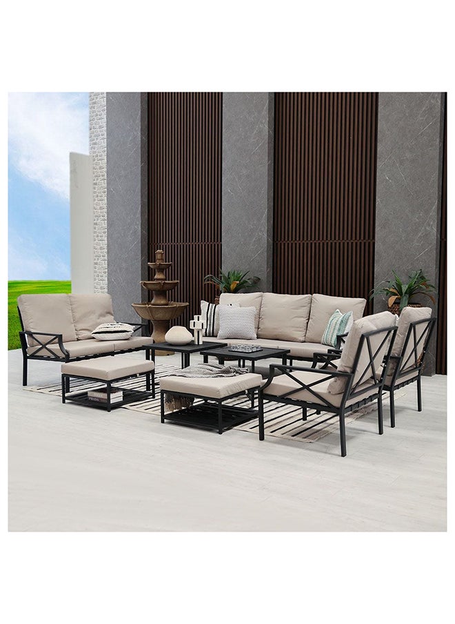 DANUBE HOME Torino 7 Seater Outdoor Sofa Set Steel Frame Garden Furniture Modern Design Lounge Sofa Sets 8 Pieces Outdoor Seating Table And Chairs Set For Patio Balcony Lawn Yard Grey  - Image 3