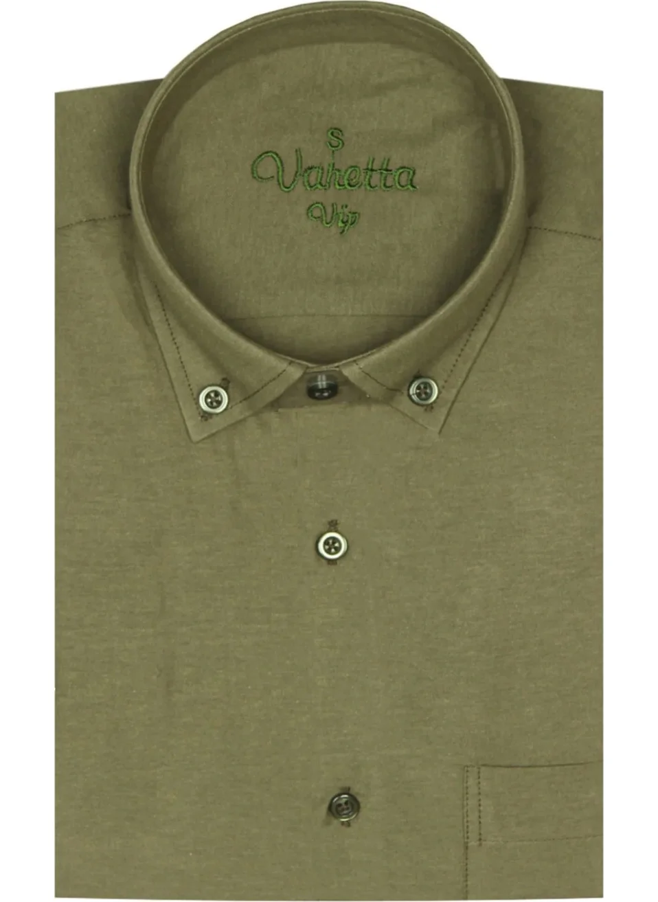 Varetta Men's Green Large Size Straight Long Sleeve Shirt with Pockets