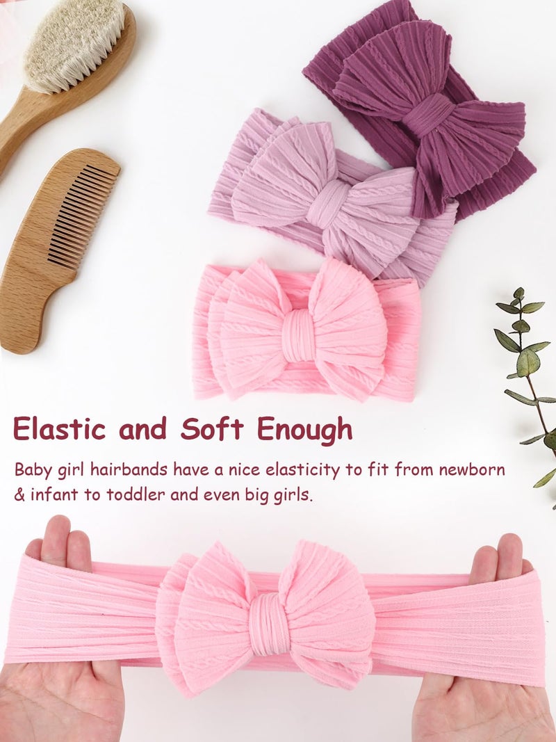 DRESHOW BQUBO Handmade Baby Headbands Soft & Stretchy Hair Bands with Bows Nylon Bows Hairbands for Girls Newborn Infant Toddlers Hair Accessories 3 Pack - Image 4