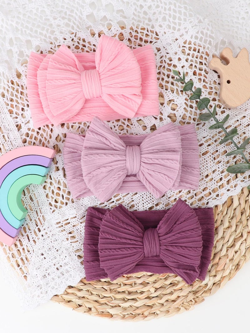DRESHOW BQUBO Handmade Baby Headbands Soft & Stretchy Hair Bands with Bows Nylon Bows Hairbands for Girls Newborn Infant Toddlers Hair Accessories 3 Pack - Image 5