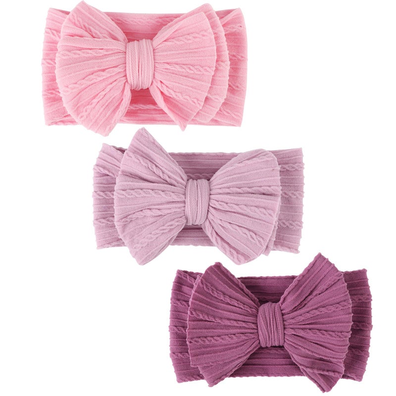DRESHOW BQUBO Handmade Baby Headbands Soft & Stretchy Hair Bands with Bows Nylon Bows Hairbands for Girls Newborn Infant Toddlers Hair Accessories 3 Pack - Image 1