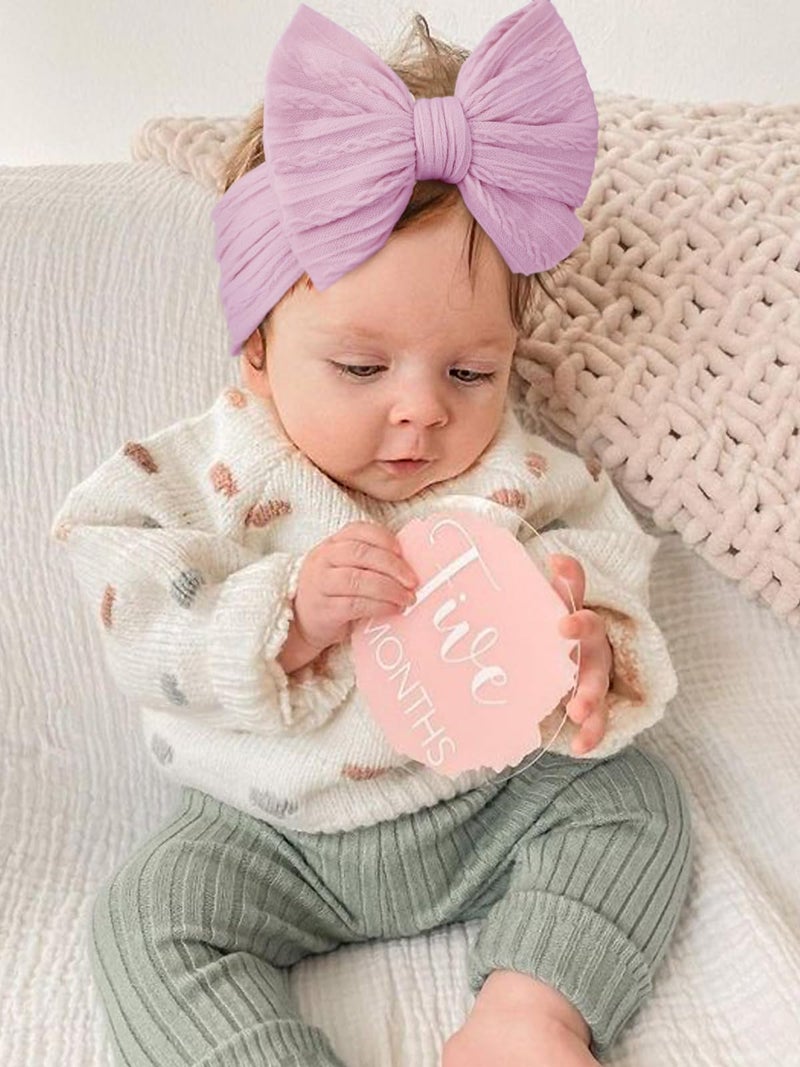 DRESHOW BQUBO Handmade Baby Headbands Soft & Stretchy Hair Bands with Bows Nylon Bows Hairbands for Girls Newborn Infant Toddlers Hair Accessories 3 Pack - Image 3
