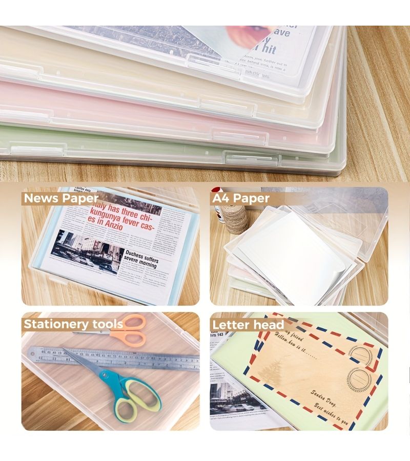 4pc Transparent A4 Plastic Document Storage With Lid For Paper Pen Scrapbook - Image 2