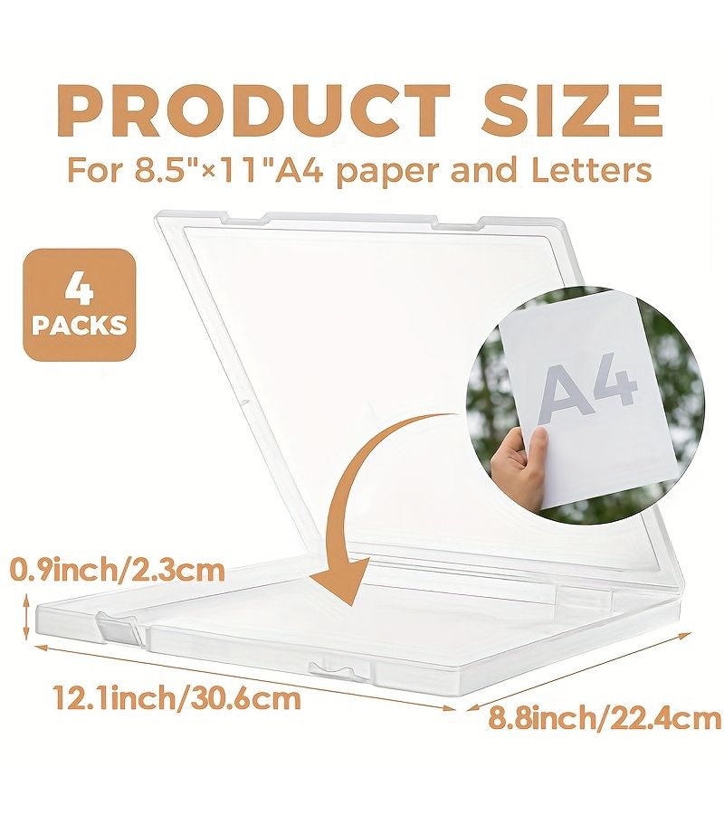 4pc Transparent A4 Plastic Document Storage With Lid For Paper Pen Scrapbook - Image 3