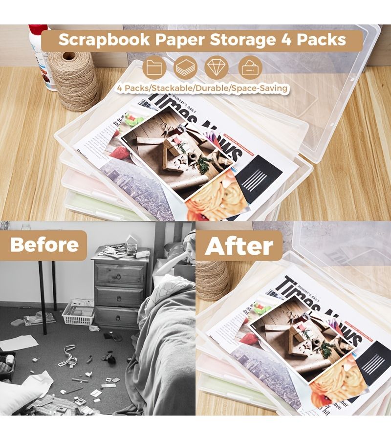 4pc Transparent A4 Plastic Document Storage With Lid For Paper Pen Scrapbook - Image 4