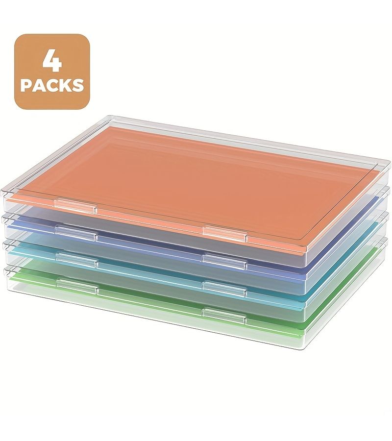 4pc Transparent A4 Plastic Document Storage With Lid For Paper Pen Scrapbook - Image 1