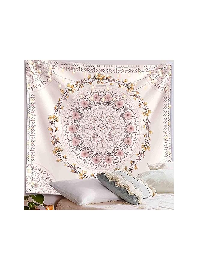 The Bros White Bohemian Tapestry Wall Hanging, Mandala Floral Medallion Hippie Tapestry with Light Brown Aesthetic Wreath Design, Cream Wall Decor Blanket for Bedroom Home Dorm - Image 3