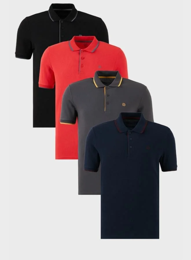 Buratti  Buratti Cotton Slim Fit Striped Detail Buttoned Polo Collar 4-Pack Men's T-Shirt 5902118S4 for Men | Best Price UAE