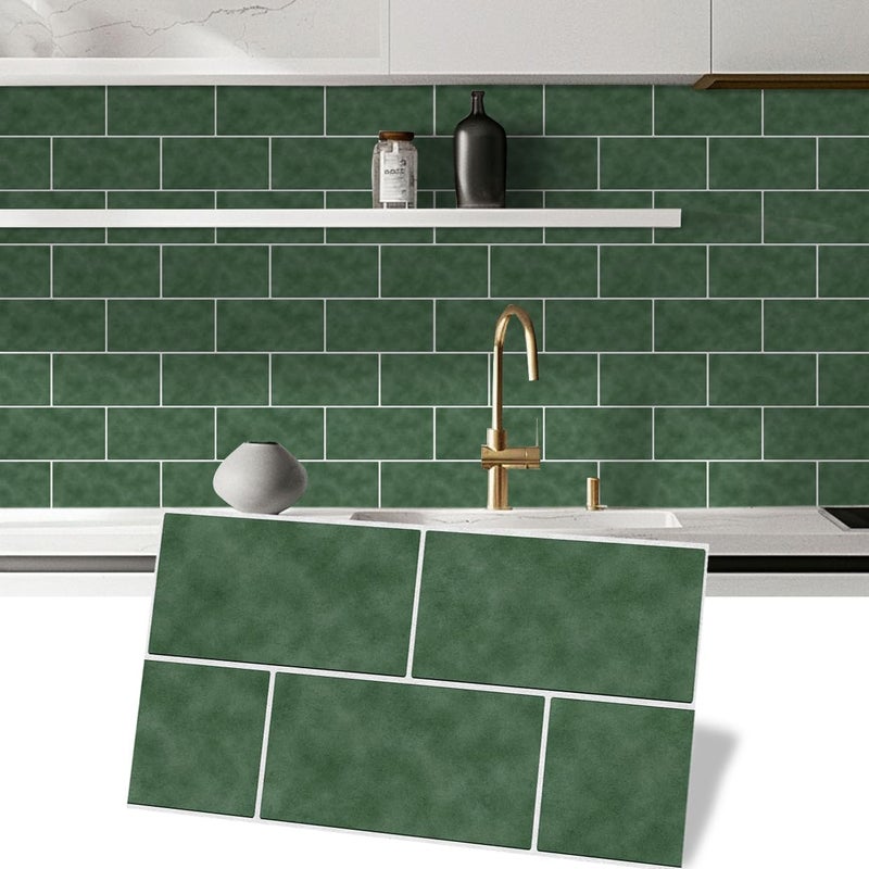 Alwayspon 30cmX15cmX10Pcs Vinyl Wall Tile Sticker, Waterproof Self-Adhesive Decals for Kitchen Bathroom, Peel and Stick PVC Transfer, Dark Green - Image 1