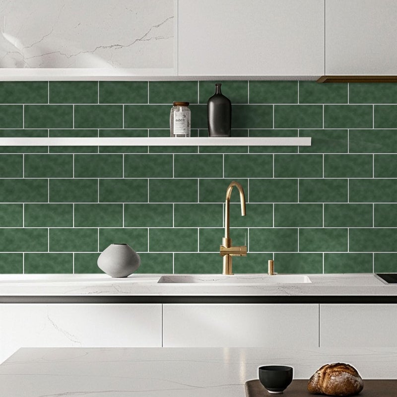 Alwayspon 30cmX15cmX10Pcs Vinyl Wall Tile Sticker, Waterproof Self-Adhesive Decals for Kitchen Bathroom, Peel and Stick PVC Transfer, Dark Green - Image 2