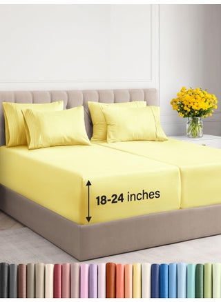 Extra Deep Split King Sheet Set  7 Piece Breathable  Cooling Sheets  Hotel Luxury Bedding Set w1824 Inch Extra Deep Pockets  Easy Fit  Super Soft Wrinkle Free  Comfy  Yellow Split King Size - pzsku/Z74E8A0AE246ABB74FB97Z/45/1749490308/ba38c6c6-2402-416b-bb73-777a9279a0d2